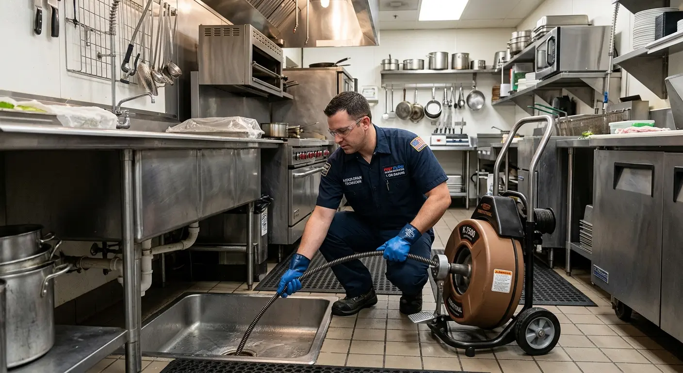 Commercial drain cleaning service in a restaurant kitchen in Nanakuli